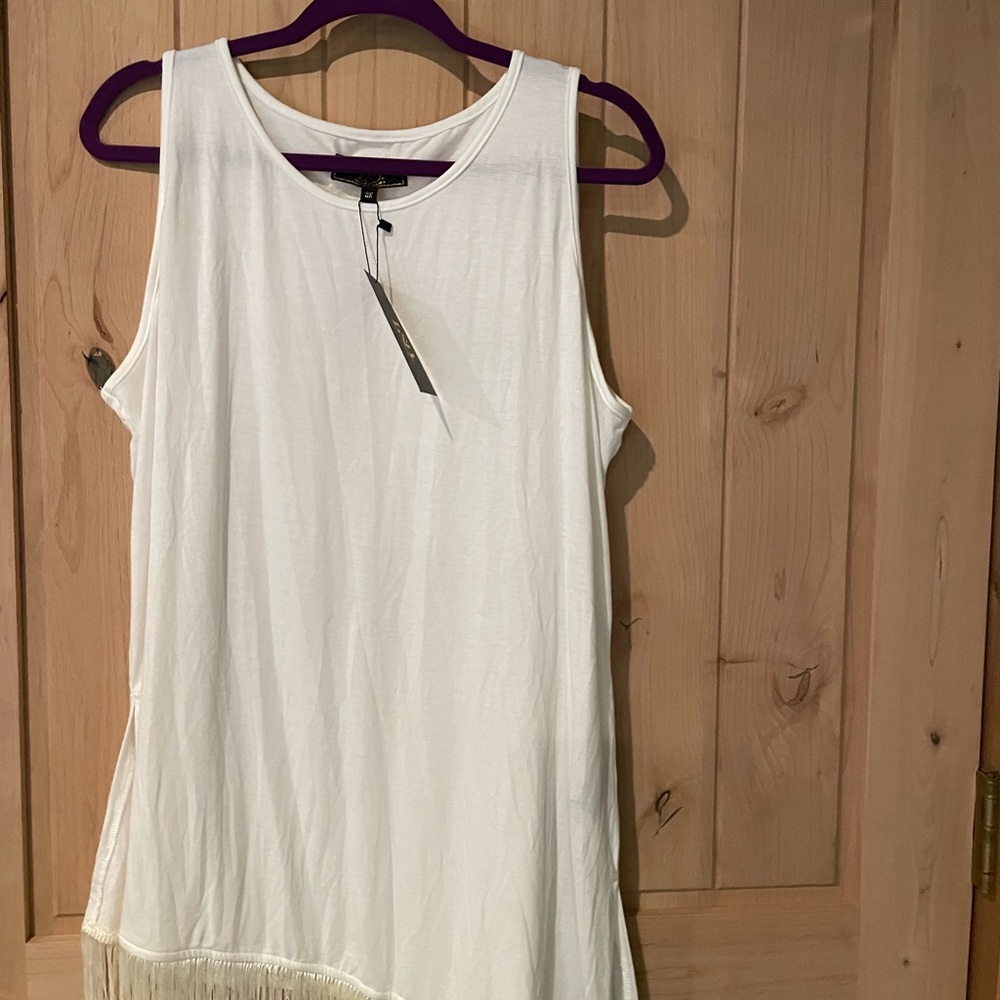 L&B White Fringe Tank Top